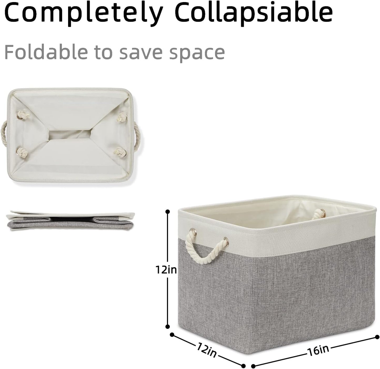 DULLEMELO Storage Baskets for Shelves, Fabric Collapsible Rectangular Storage Bins for Shelves, Closets, Nursery, Home, Office, Empty Gift Baskets (White&Teal)