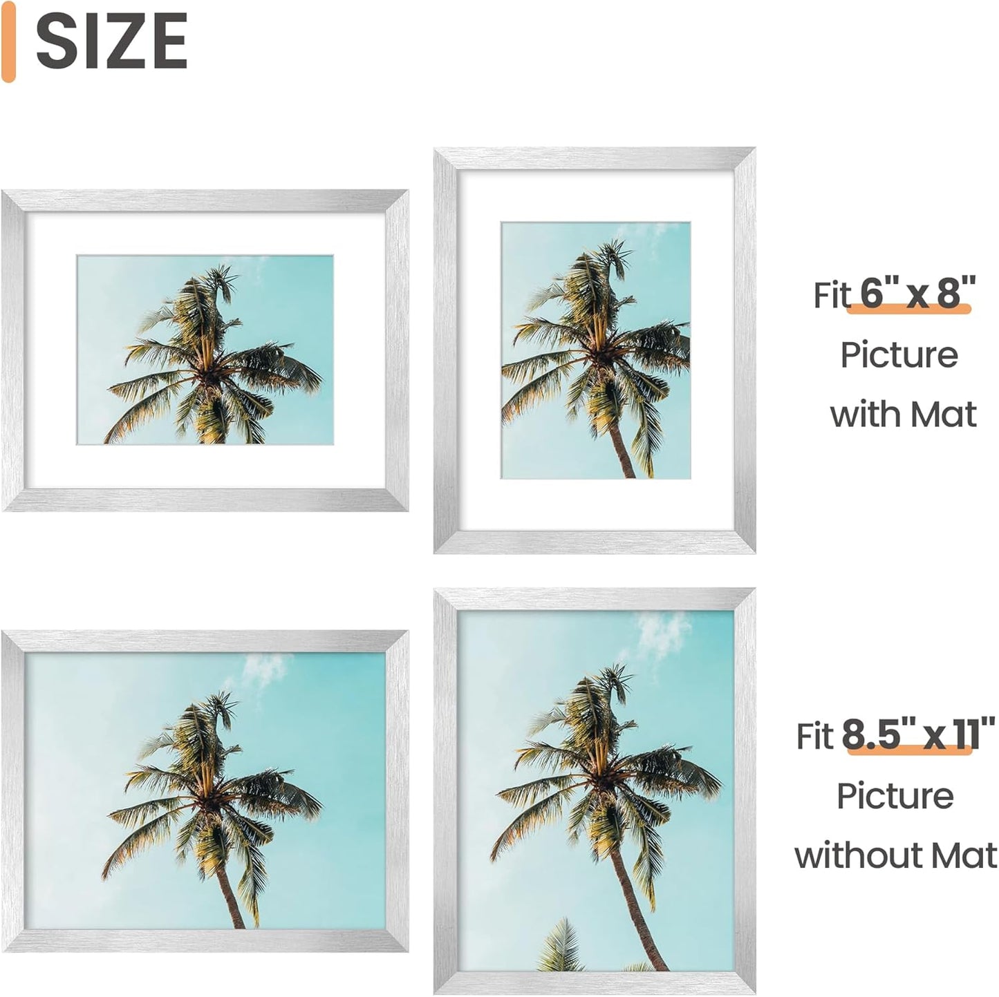 upsimples 11x14 Picture Frame, Display Pictures 8x10 with Mat or 11x14 Without Mat, Wall Hanging Photo Frames, Black