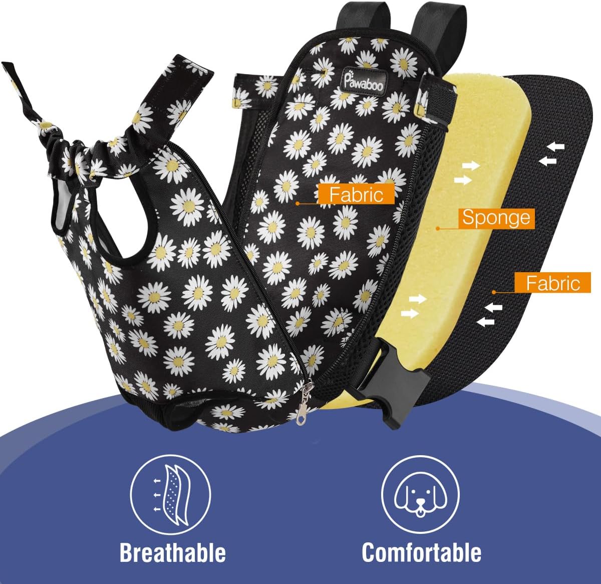 Pawaboo Pet Carrier Backpack, Adjustable Pet Front Cat Dog Carrier Backpack Travel Bag, Legs Out, Easy-Fit for Traveling Hiking Camping for Small Medium Dogs Cats Puppies, Medium, Black