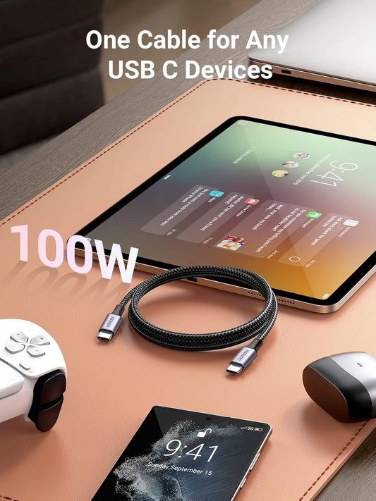 UGREEN 100W USB C to C Cable (10FT 2Pack), PD Type C Fast Charger Cord, 5A Charging Cable Compatible with MacBook Pro Air, iPad, Dell XPS, iPhone 16 15, Galaxy S25 S24 S23 Ultra, Pixel 9 8 7 - PuriLite