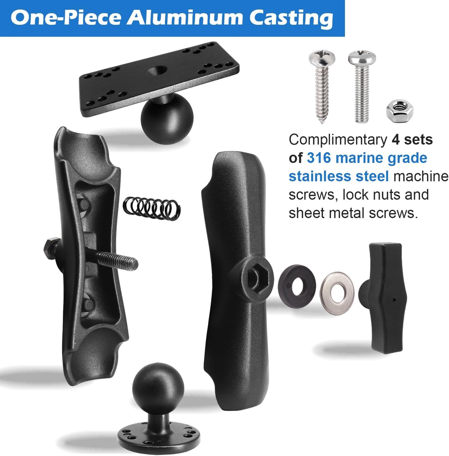 WINDFRD Aluminum 1.5" Ball Fish Finder Mount for Hummingbird Helix 5,7, etc., C Size Universal Marine Electronics Bracket, Compatible with RAM Mounts, Arkon, iBolt and More