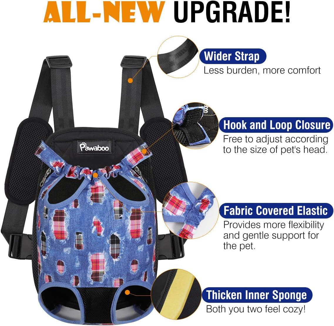 Pawaboo Pet Carrier Backpack, Adjustable Pet Front Cat Dog Carrier Backpack Travel Bag, Legs Out, Easy-Fit for Traveling Hiking Camping for Small Medium Dogs Cats Puppies, Medium, Black