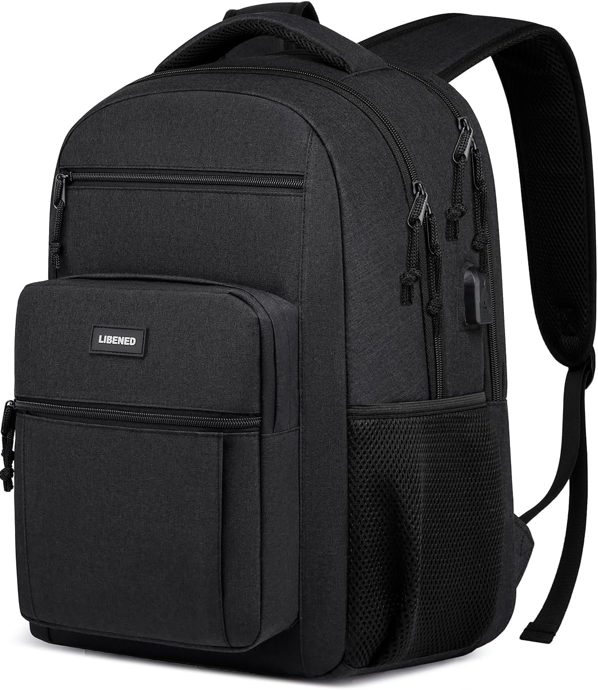 School backpack for Teen Boys, Backpack for Men,15.6 inch Laptop Backpack with USB Charging Port, Large Computer Bookbag with Compartments, Ergonomic Straps, Black