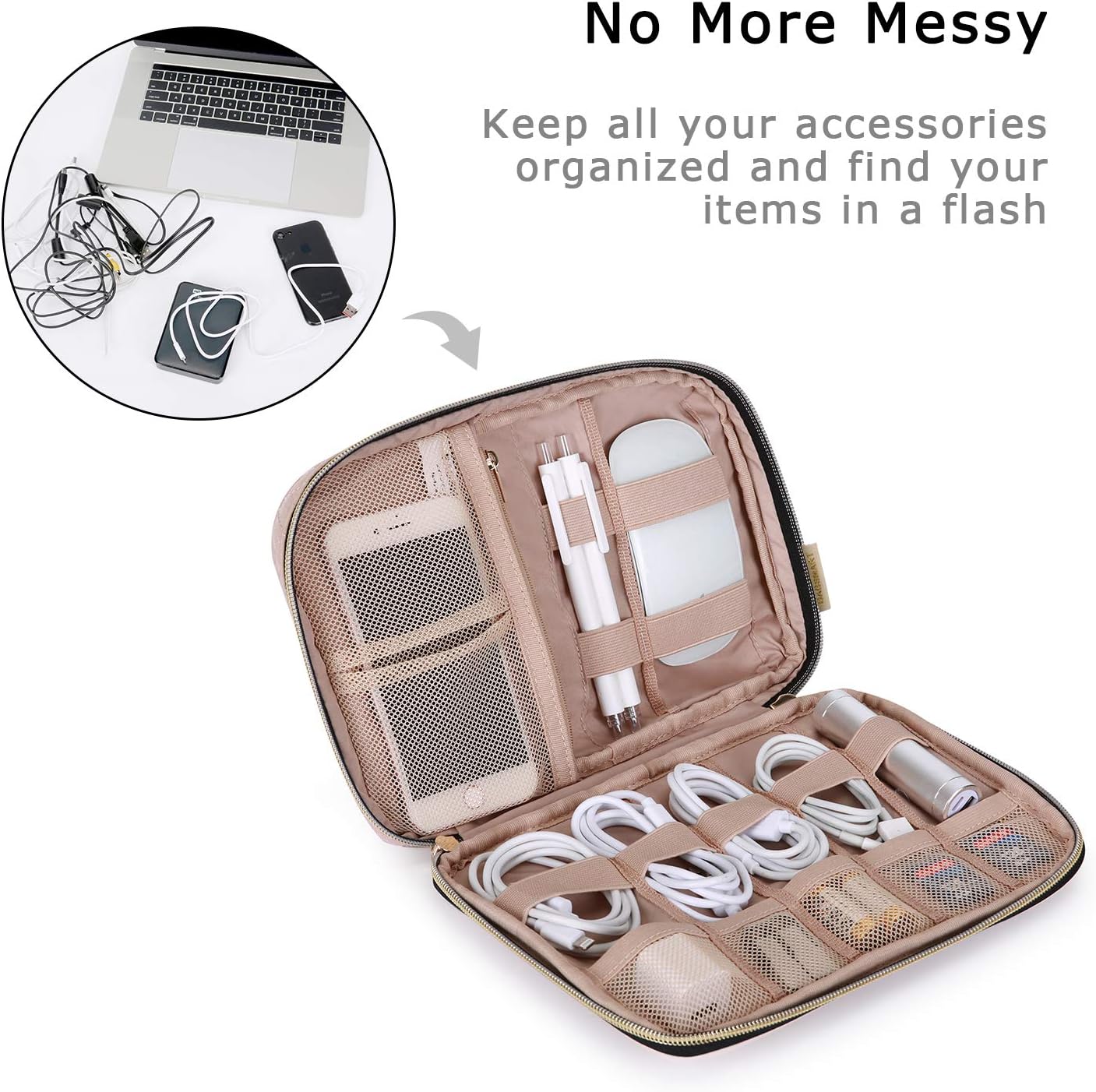 BAGSMART Electronic Organizer, Travel Cable Organizer Double Layer Electronics Accessories Cases Portable for Tablet 7.9", USB Drive, Cords, Black