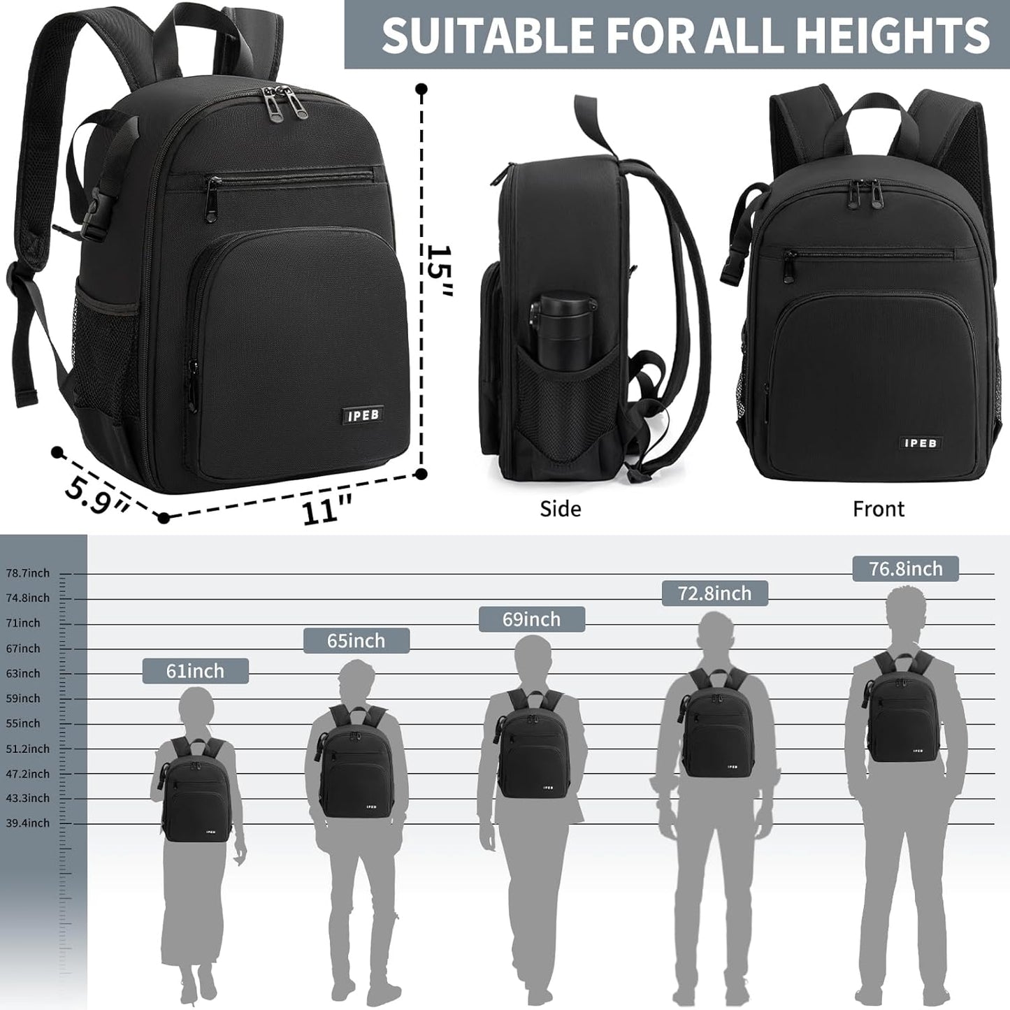 IPEB Camera Backpack Bag with Tripod Holder Water Resistant Camera Cases Photography Backpack Anti-Theft for DSLR Camera