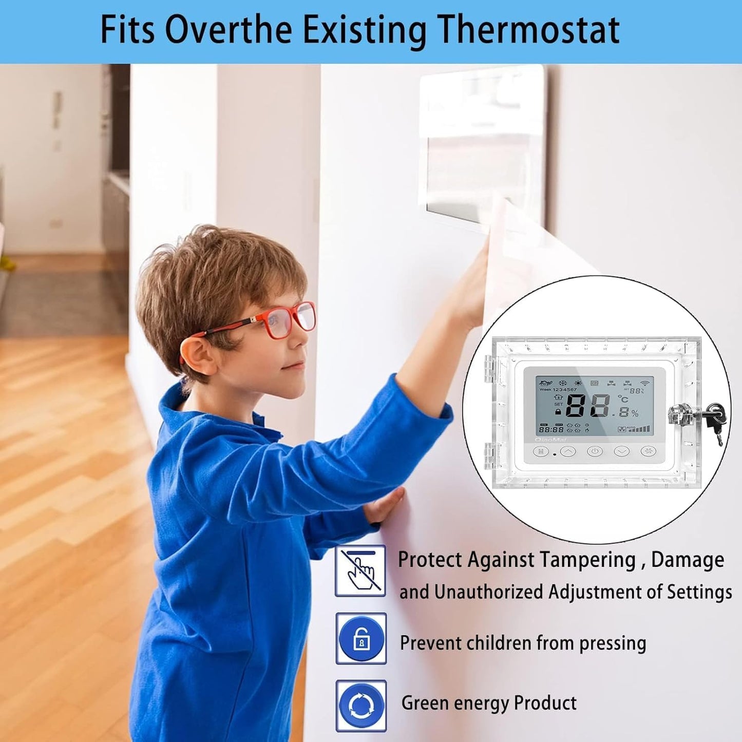 Thermostat Lock Box with Key,Universal Clear Thermostat Cover,Acrylic Wall Mounted Guard Box,for Wall,Restaurants,Wall AC Panel,Fits 7.8" H x 4.7" W x 2.2" D or Smaller