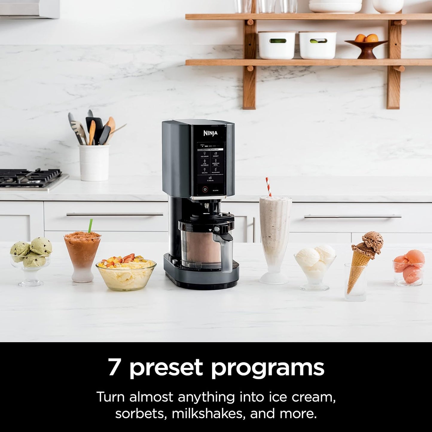 Ninja NC301 CREAMi Ice Cream Maker, for Gelato, Mix-ins, Milkshakes, Sorbet, Smoothie Bowls & More, 7 One-Touch Programs, with (2) Pint Containers & Lids, Compact Size, Perfect for Kids, Silver