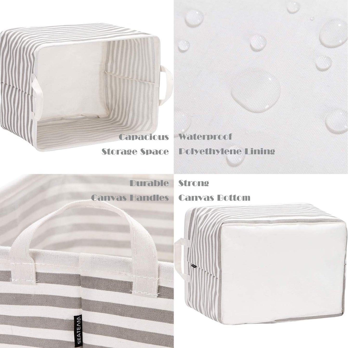 Sea Team 16.5 x 11.8 x 9.8 inches Square Canvas Fabric Storage Bins Shelves Storage Baskets Organizers for Nursery & Kid's Room, Grey Stripe