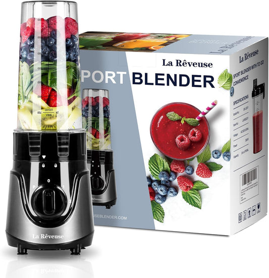 La Reveuse Personal Size Smoothies Blender 300 Watts with 24 oz BPA Free Portable Travel Sports Bottle (Grey) - PuriLite