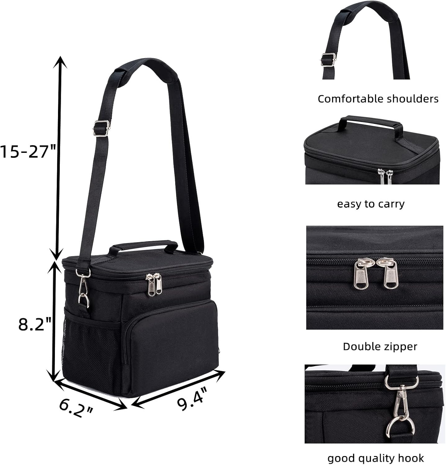 Insulated Lunch Bag for Women/Men Reusable Lunch Box Tote Bag, Large Thermal Cooler Bag with Adjustable Shoulder Strap for Kids and Adult,for Work/School/Outdoor Activity