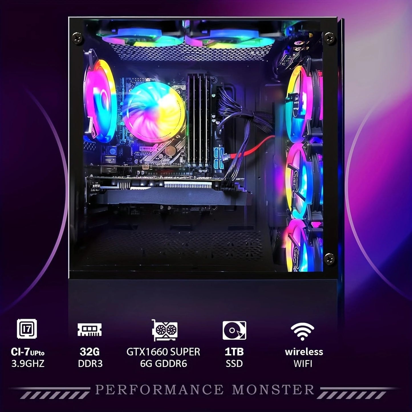 STGAubron Gaming PC Computer Desktop, GeForce RTX 2060 Super, Intel Core i7 8th up to 4.1GHz, 16G DDR4, 1T SSD, 600M WiFi, BT 5.0, RGB Fan x6, Windows 11 Home