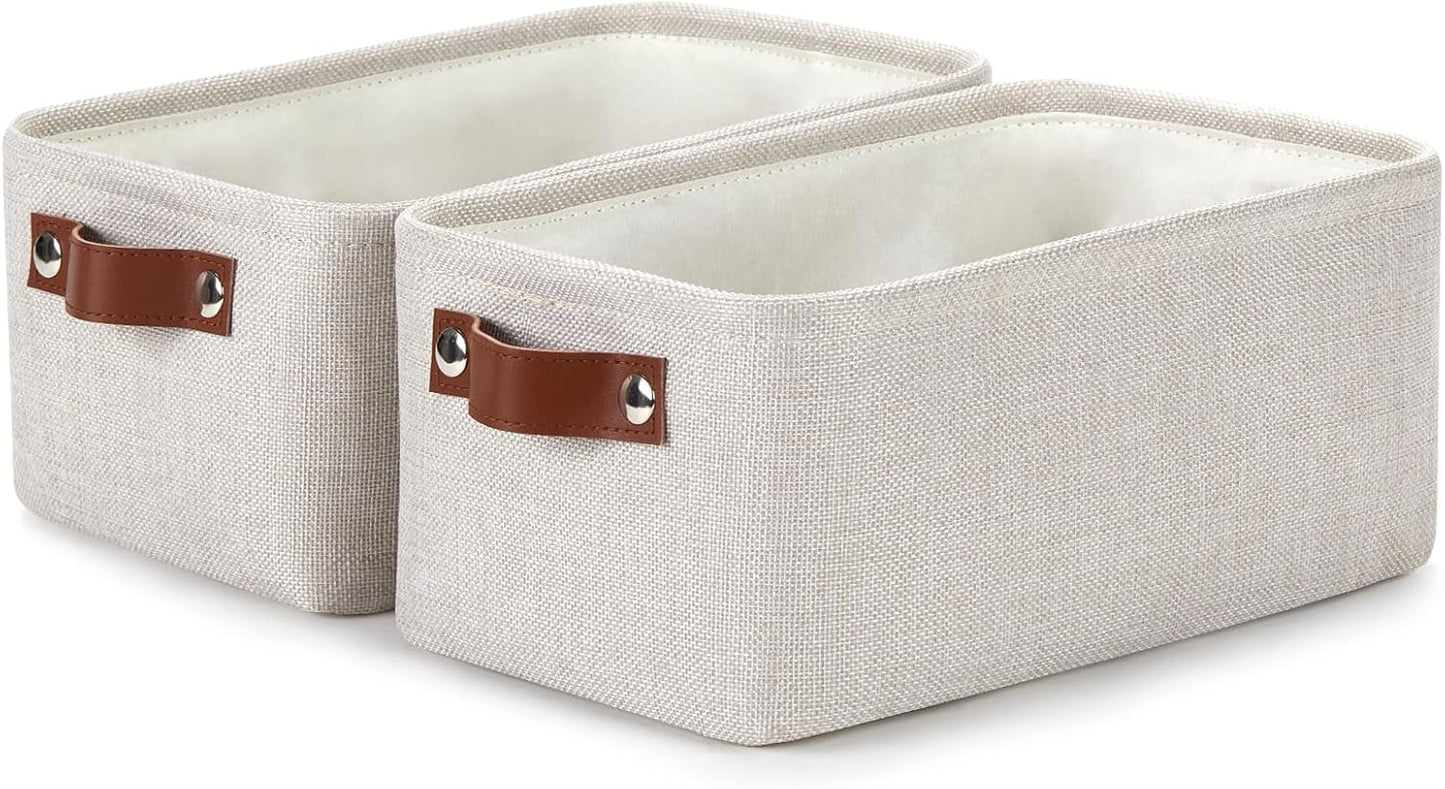 DULLEMELO Storage Baskets for Shelves, Fabric Collapsible Rectangular Storage Bins for Shelves, Closets, Nursery, Home, Office, Empty Gift Baskets (White&Teal)