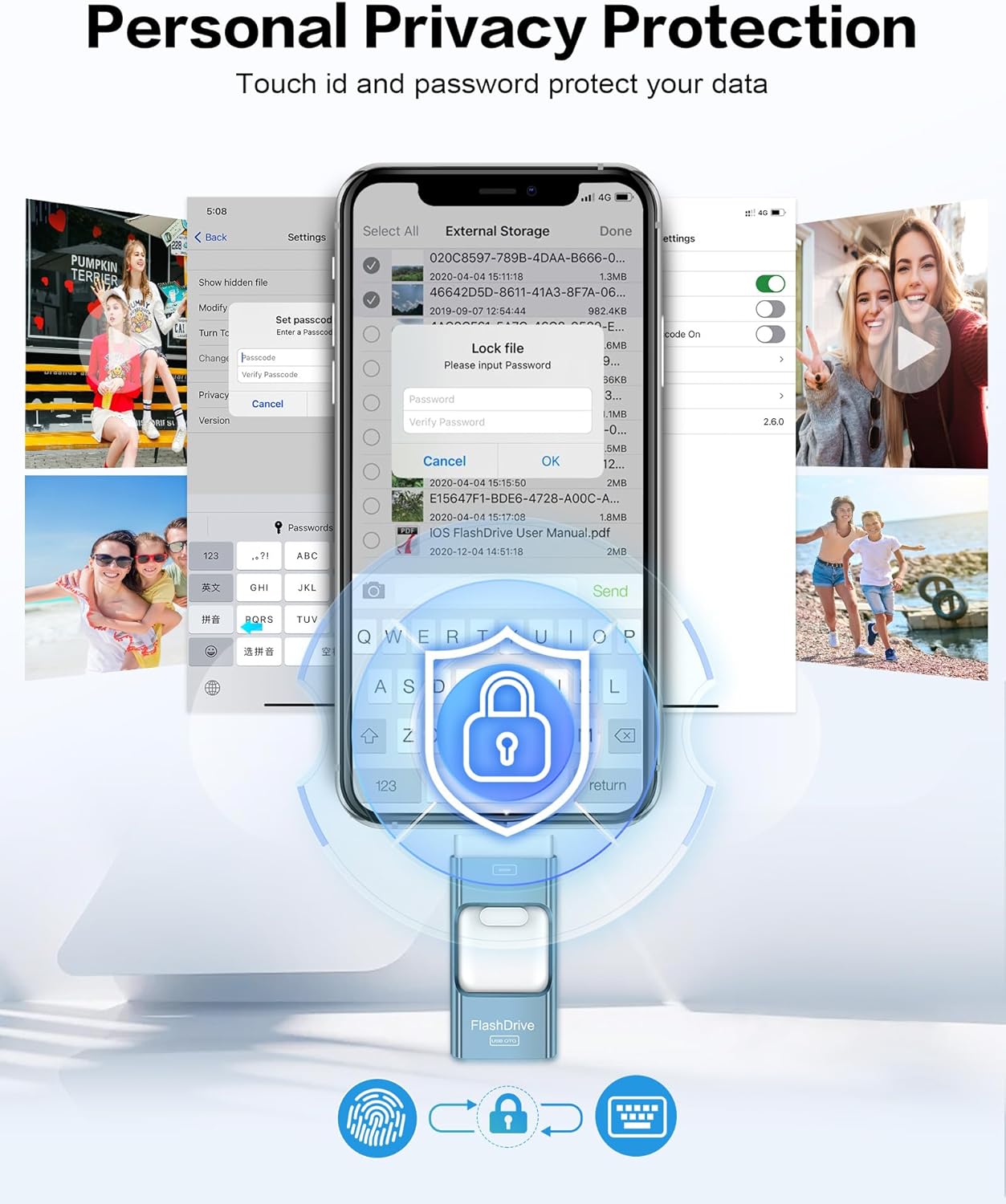 256GB Flash Drive for iPhone Photo Stick, Thumb Drive USB Stick High Speed Transfer USB Drives External Picture Video Storage Memory Expansion for iPhone/iPad/PC (Blue)