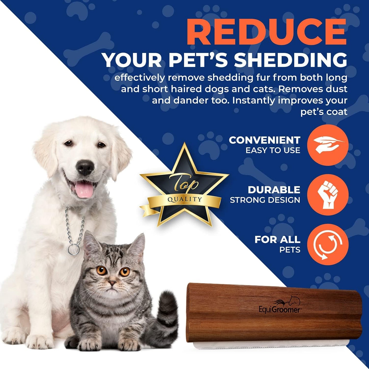 EquiGroomer Deshedding Brush for Dogs and Cats | Undercoat Deshedding Tool for Large and Small Pets | Comb Removes Loose Dirt, Hair and Fur While | Perfect for Short and Long Hair Grooming Shedding