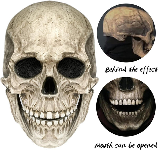 FLORENCE IISA Human Skull Mask Moving Jaw, Scary Halloween Costumes Mask, Full Head Skull Mask Realistic Latex (1P-Grey) - PuriLite