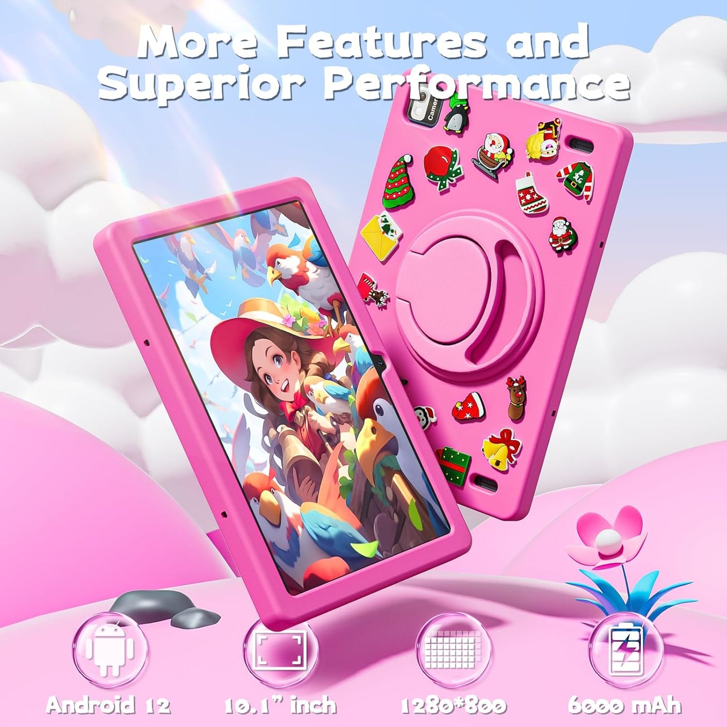 SGIN 10.1 Inch Tablet, 4GB RAM 128GB ROM, Android 13 Tablets, Octa-Core 2.0Ghz Processor, 1280 * 800 IPS Screen, 2MP+8MP Camera, 6000mAh, WiFi, Bluetooth 5.0 (Pink)
