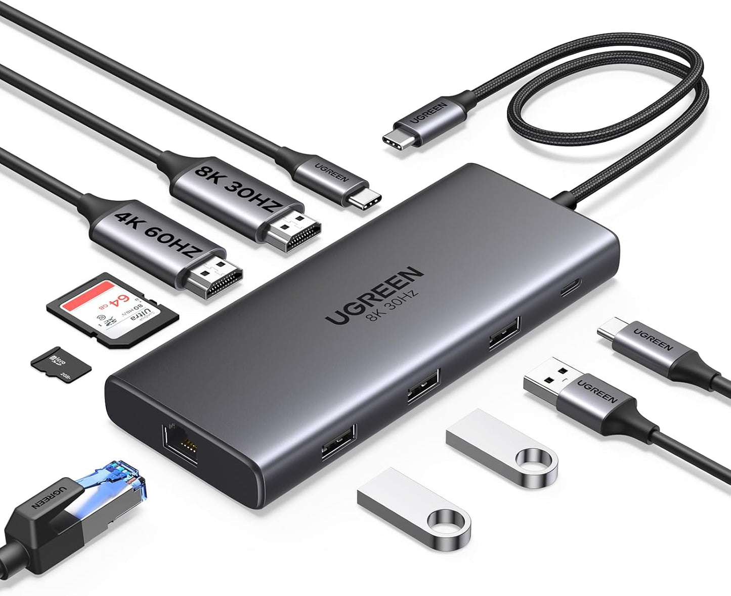 UGREEN Docking Station, Revodok Pro 210 USB C Hub (10 in 1) with Dual 4K@60Hz HDMI Single 8K@30Hz, 100W PD, 1Gbps Ethernet, 5Gbps USB, SD/TF, Network Hub USB C Dock for Thinkpad, HP, Dell Laptops