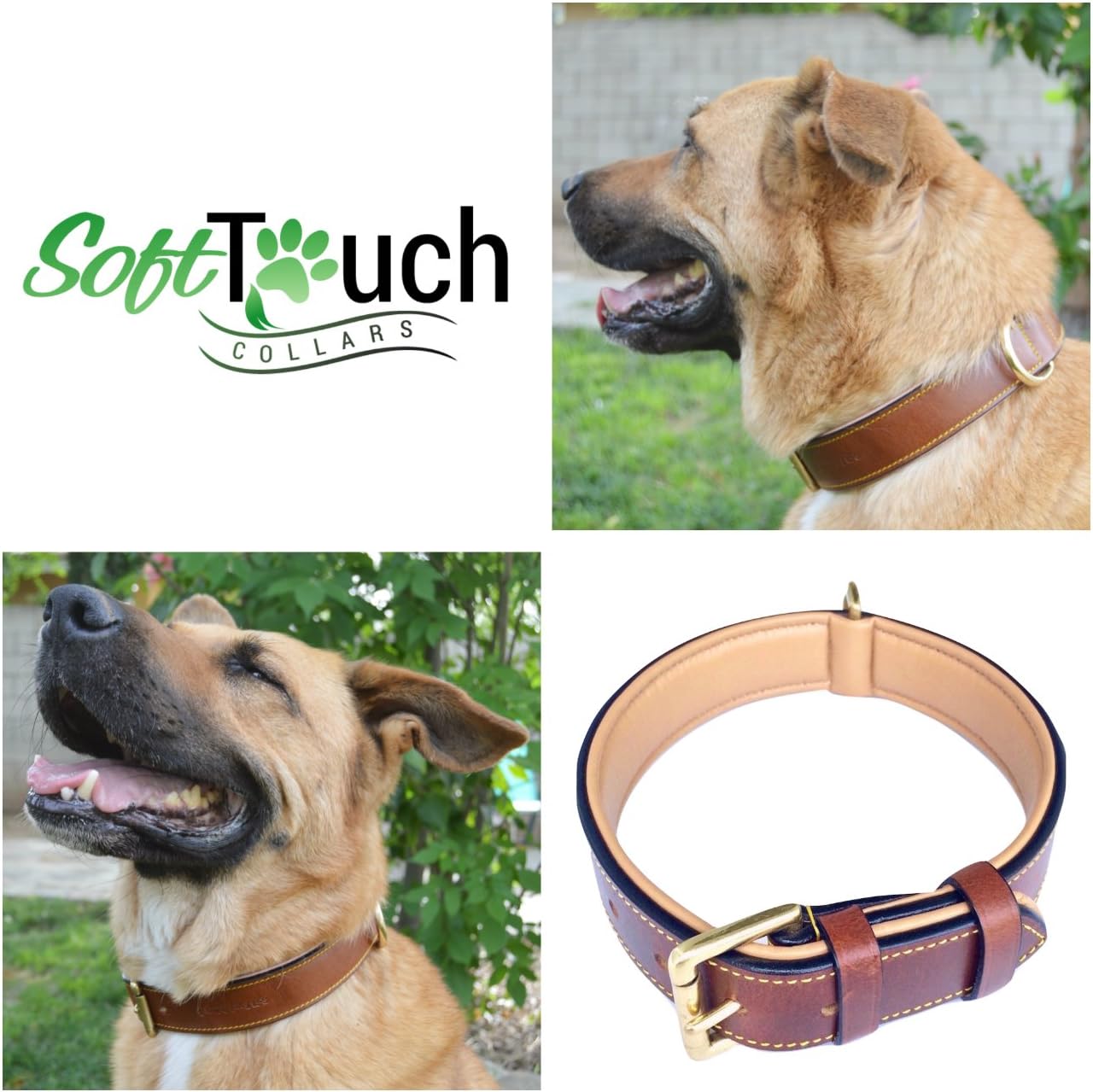 Soft Touch Collars Padded Leather Dog Collar, Large Brown - Genuine Real Leather, 24" Long x 1.5 Wide, Fits Neck Size 18" to 21" Inches