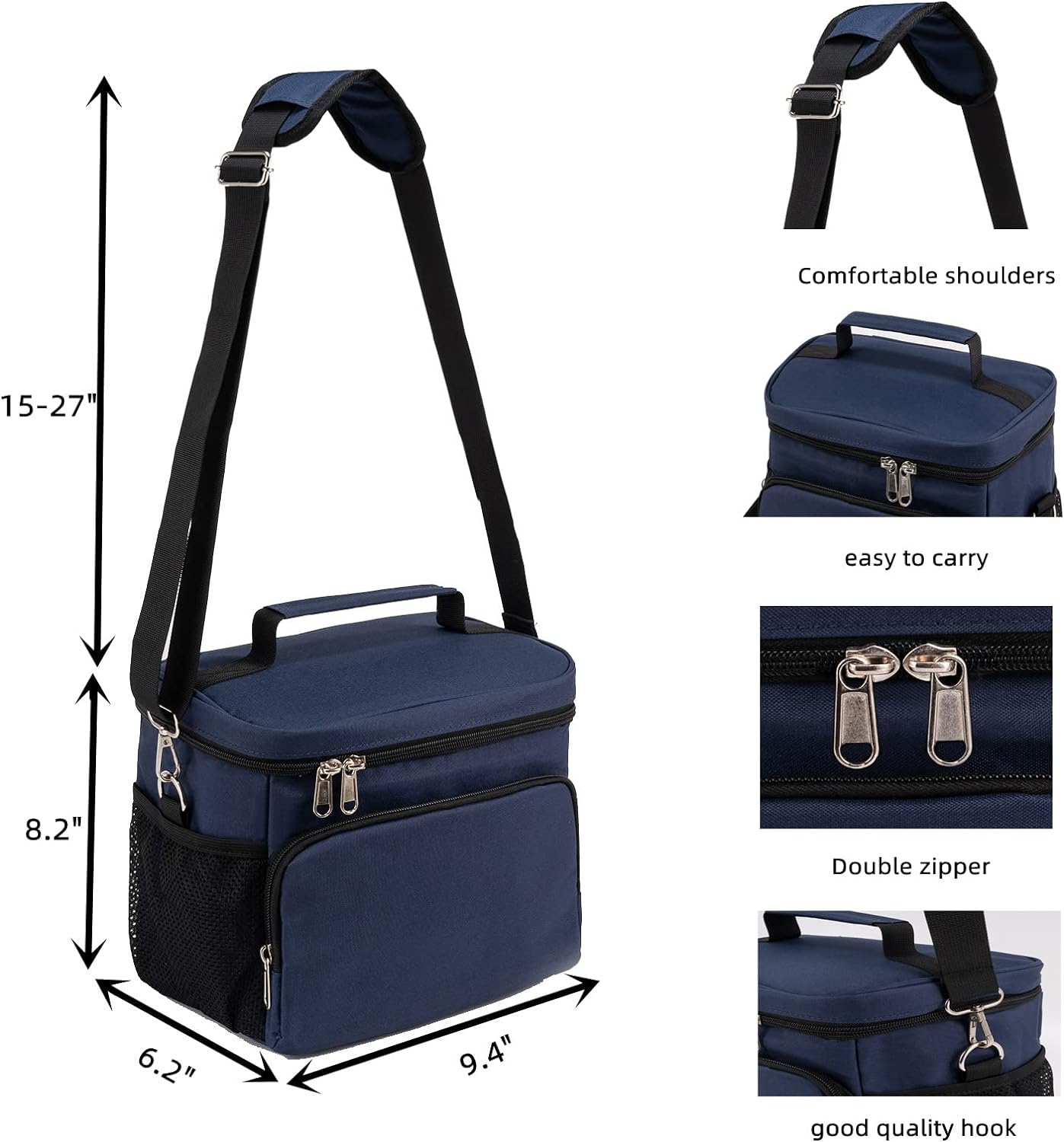 Insulated Lunch Bag for Women/Men Reusable Lunch Box Tote Bag, Large Thermal Cooler Bag with Adjustable Shoulder Strap for Kids and Adult,for Work/School/Outdoor Activity