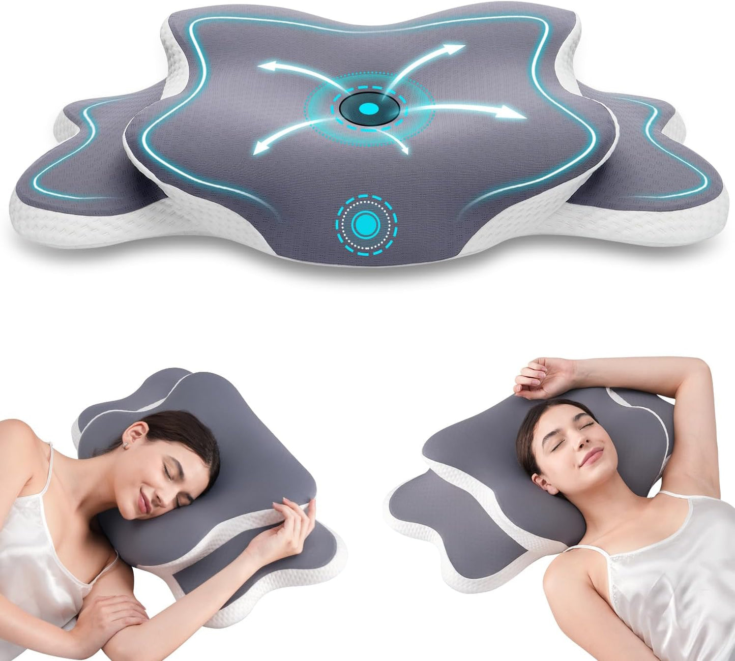 Memory Foam Pillow, 2 in 1 Cervical Pillow for Neck Pain Relief, Ergonomic Neck Support Pillows for Side Back Stomach Sleepers with Comfortable and Breathable Pillowcase