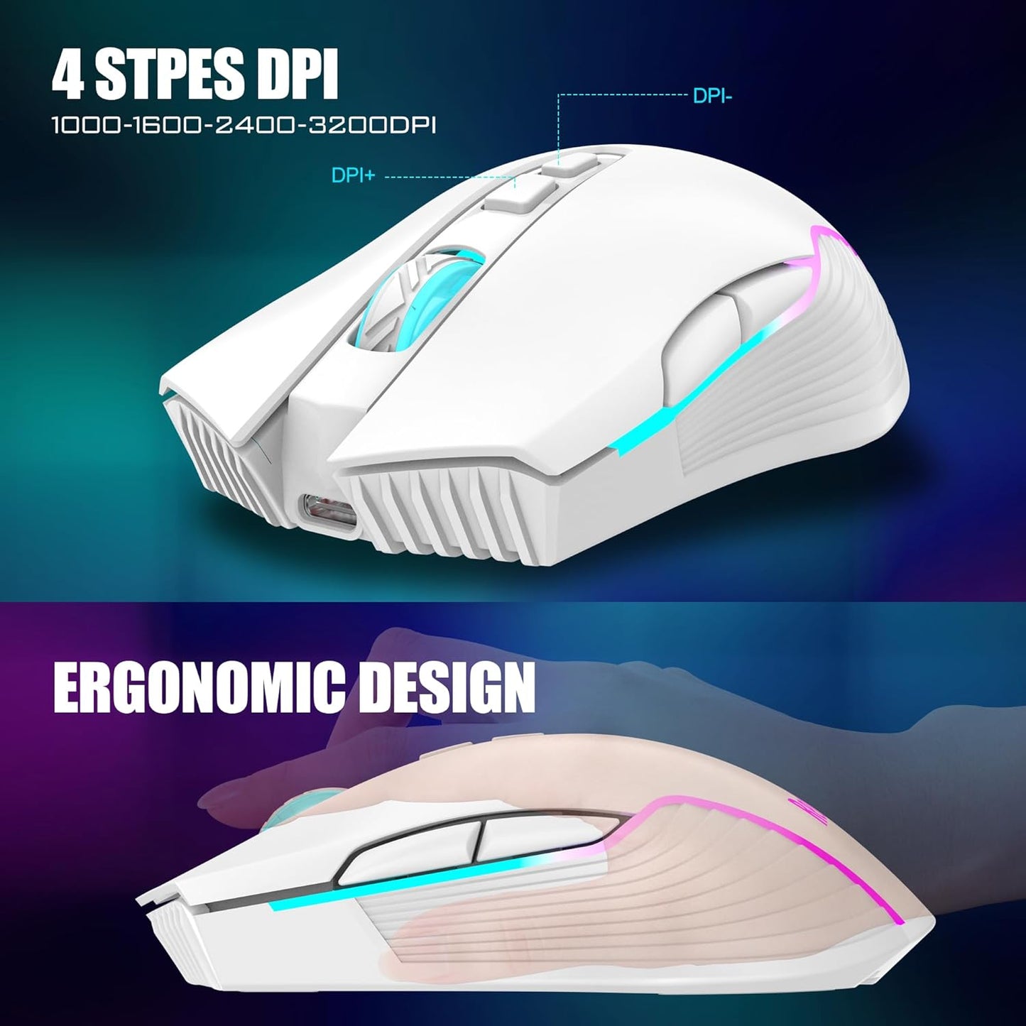 RedThunder K10 Wireless Gaming Keyboard and Mouse Combo, LED Backlit Rechargeable 3800mAh Battery, Mechanical Feel Anti-ghosting Keyboard + 7D 3200DPI Mice for PC Gamer (Black)