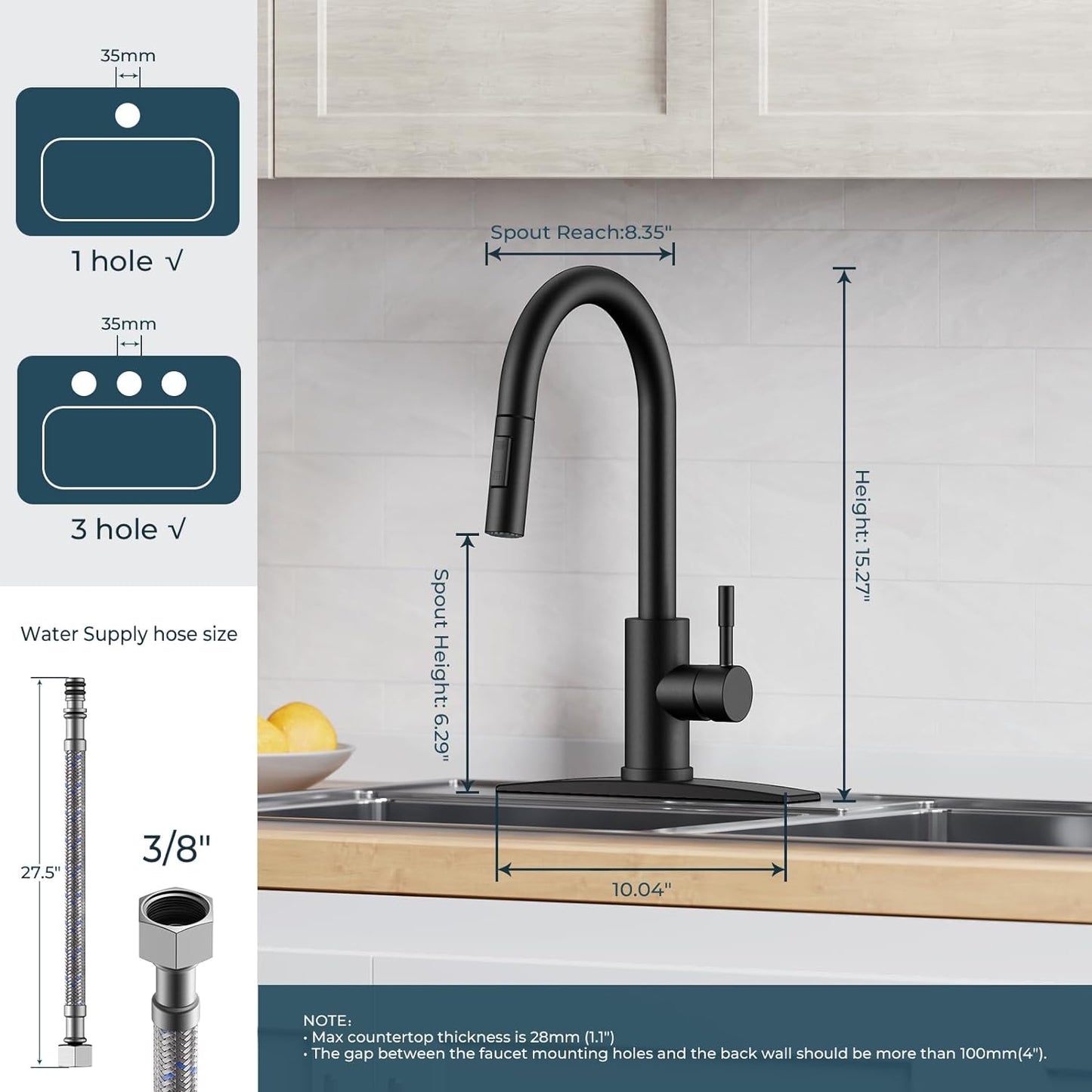 FORIOUS Kitchen Faucet with Pull Down Sprayer, Stainless Steel Single Handle Classic Sink Faucet 1 Or 3 Hole, Dual Function Faucet for Farmhouse, Camper, Laundry, Rv, Bar, Mattle Black
