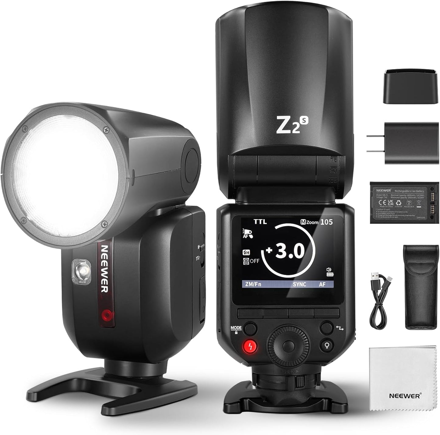 NEEWER Z2PRO-C 2.4G TTL Round Head Flash Speedlite Compatible with Canon, Wireless Compatible with Godox, Upgraded UI, 76Ws 1/8000s HSS, TTL/M TCM Switch, 7.2V/3000mAh Battery, 600 Full Power Flash