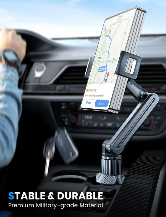 eSamcore Tablet Holder for Car, for iPad Cup Holder Car Mount with 1.57" Depth Large Clamp 15" Height Adjustable for iPad Holder for Car for 6"-12.9" Cell Phone iPhone iPad Pro Travel Accessories - PuriLite