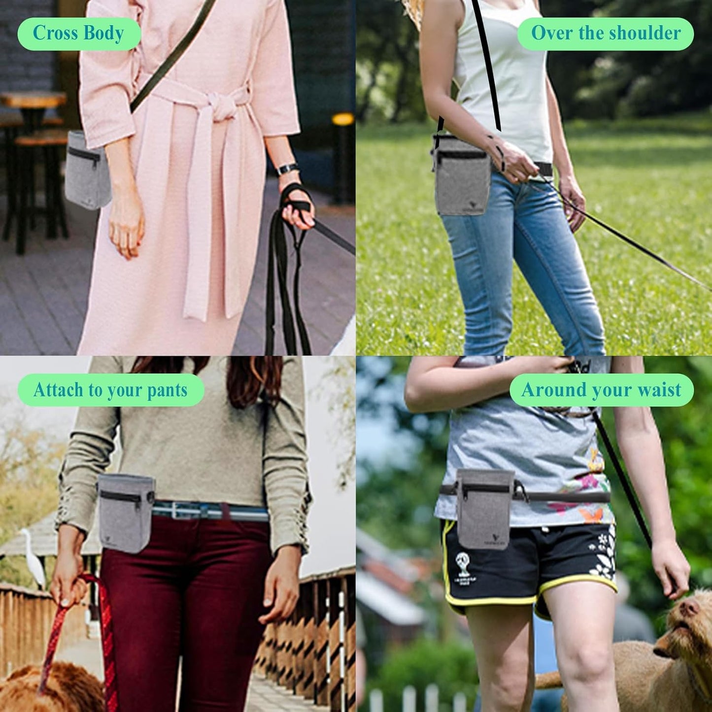 VANNMESTER Dog Training Treat Pouch,Hands-Free Dog Treat Bag,Puppy Treat Pouch,Dog Training Bag with Adjustable Belt, Metal Clip-Green