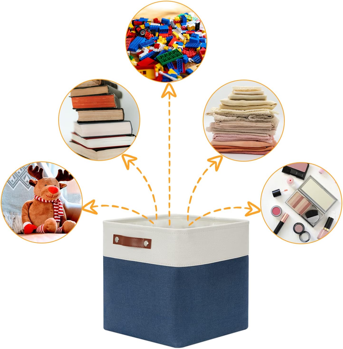 DULLEMELO Storage Baskets for Shelves, Fabric Collapsible Rectangular Storage Bins for Shelves, Closets, Nursery, Home, Office, Empty Gift Baskets (White&Teal)