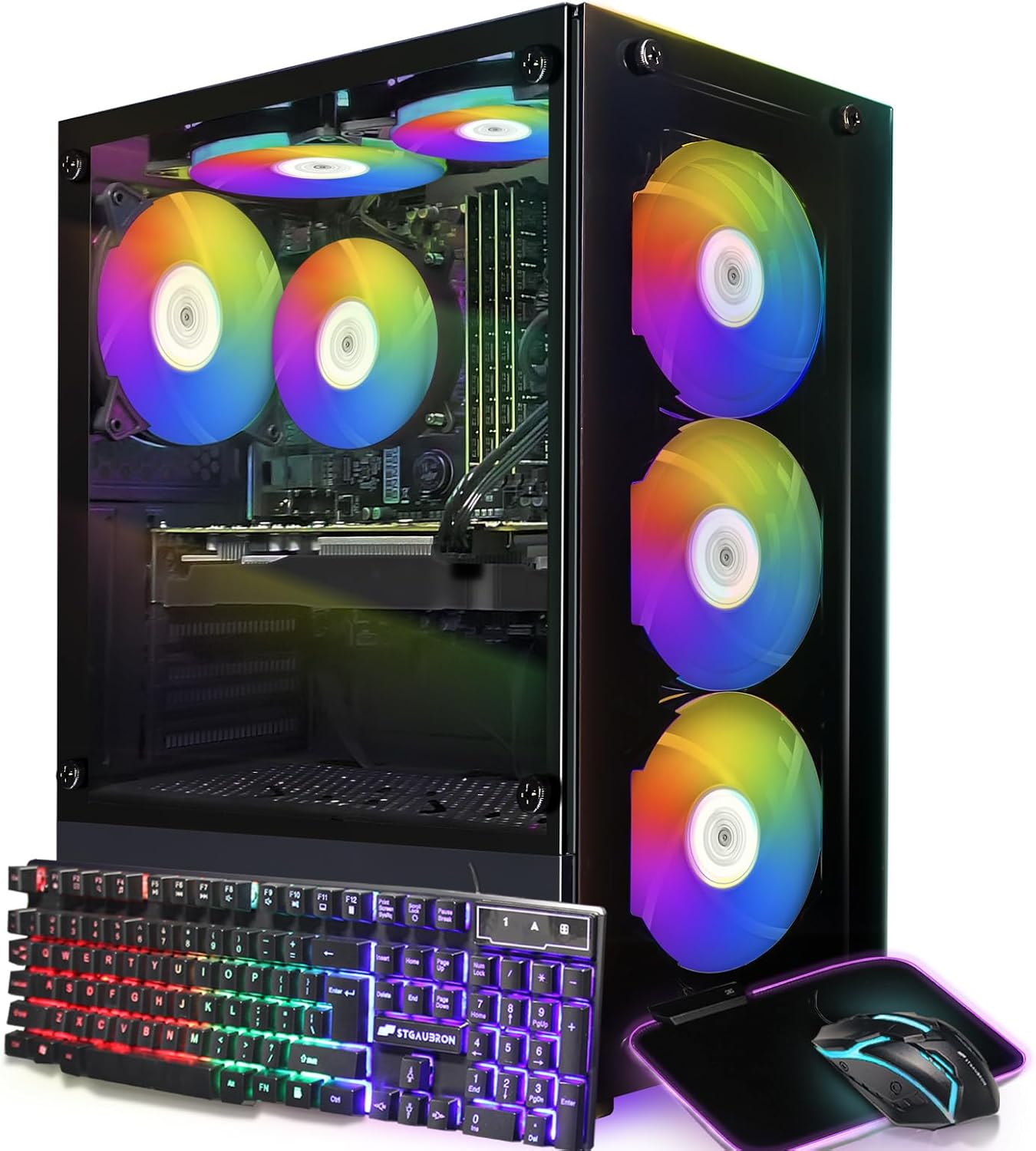 STGAubron Gaming PC Computer Desktop, GeForce RTX 2060 Super, Intel Core i7 8th up to 4.1GHz, 16G DDR4, 1T SSD, 600M WiFi, BT 5.0, RGB Fan x6, Windows 11 Home