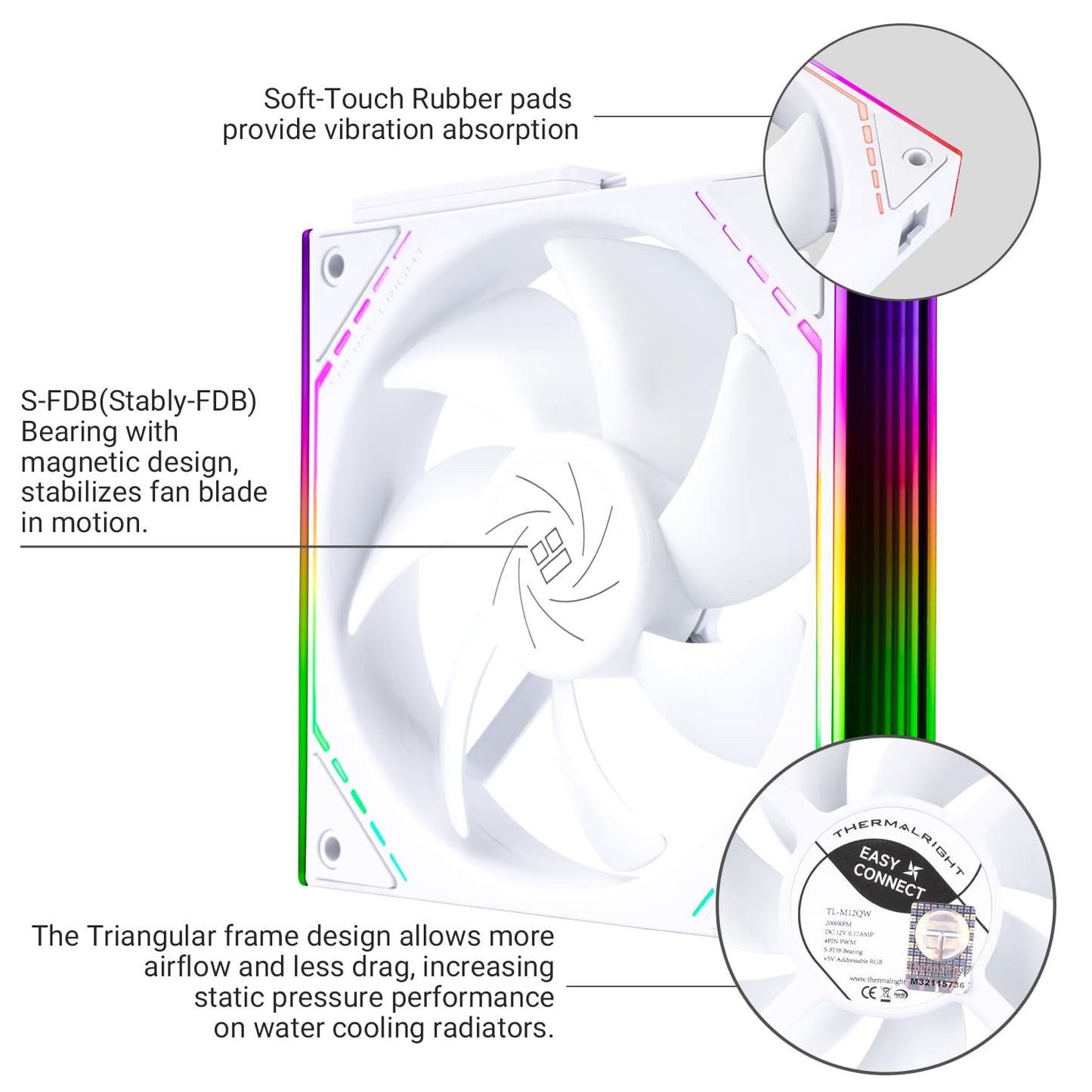 Thermalright TL-M12QR X3 Case Fan, CPU Cooler Comes with ARGB Mirror Light Effect,PC PWM Silent Cooling with 1500RPM Speed,Reverse CPU Cooler Fan (120mm, Black)