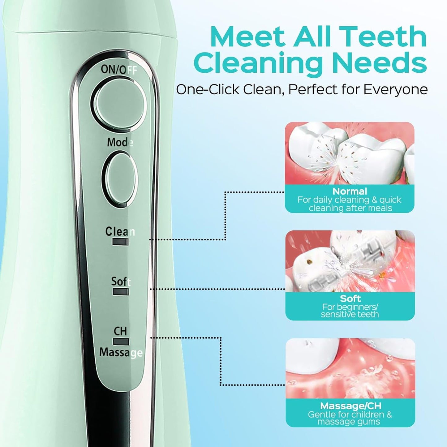 COSLUS Water Teeth Flosser: 300ML Cordless Electric Water Tooth Flossing Rechargeable IPX7 Waterproof Portable Travel Flossers Set for Teeth