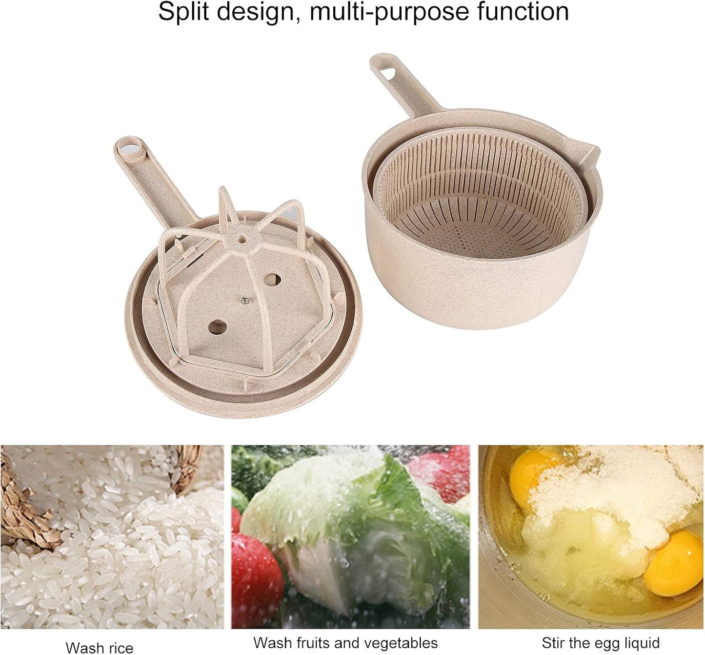 Cyrank Large Salad Spinner with Drain, Lettuce Washer, Vegetable Washing Bowl Set, Manual Vegetables Rice Washing Tool for Kitchen, Beige