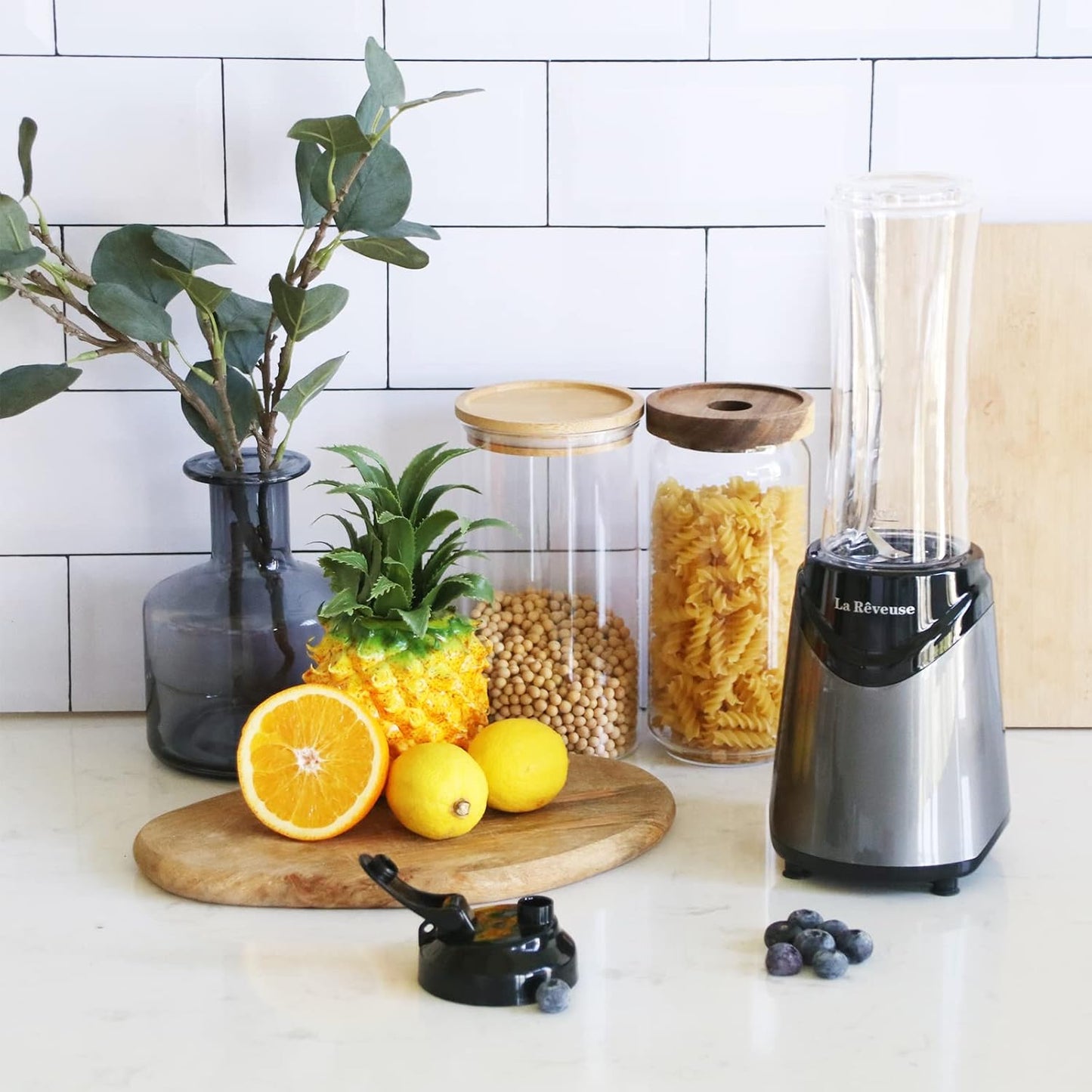 La Reveuse Smoothies Blender Personal Size 300 Watts with 2 Pieces 18 oz BPA Free Portable Travel Sports Bottles (Silver 2 Cups)