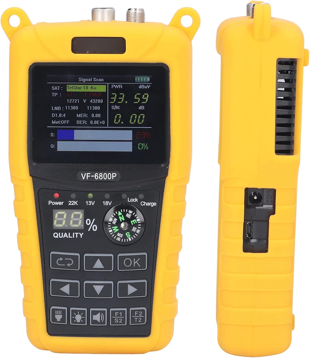 Satellite Finder, Portable Satellite Finder 2.4inch TFT LCD Professional HD Digital Satellite Finder Meter for Testing Strength, SNR, MER and More (US Plug)