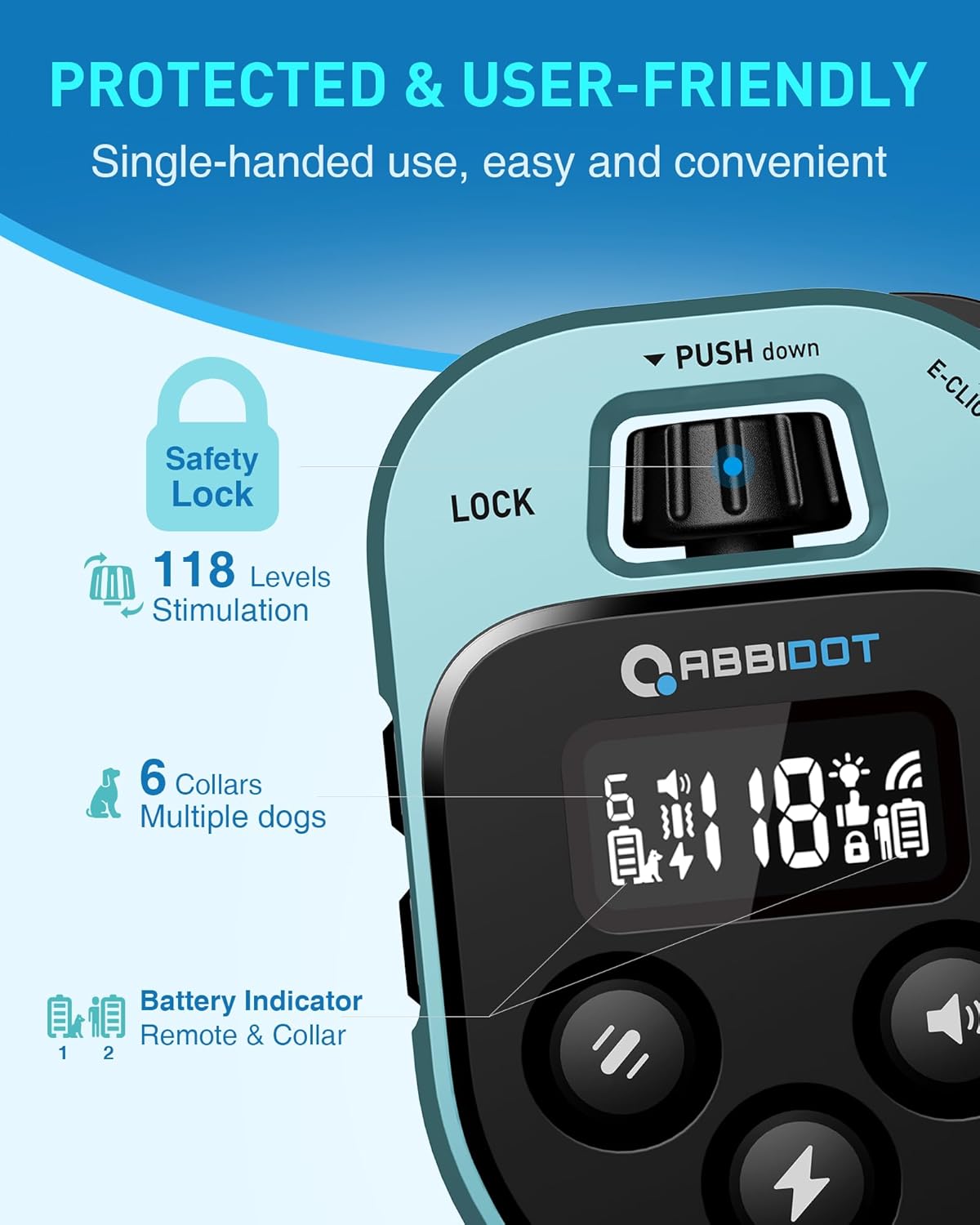 ABBIDOT Shock Collar - 4500ft Dog Training Collar, 178 Levels Dog Shock Collar, E-clicker, Waterproof Remote & Collar, Night Light E Collar for Small Medium Large Dogs (Black, 1 Collar)