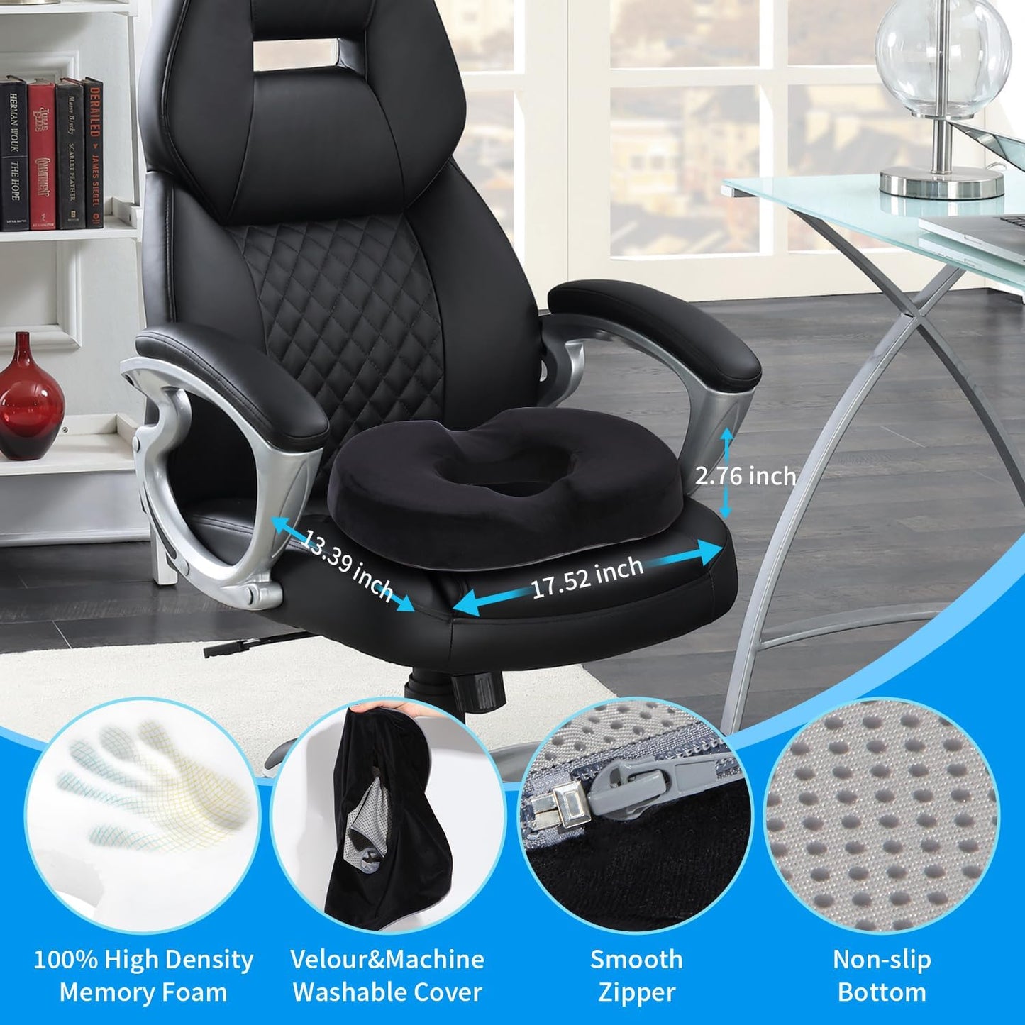 Gel Lumbar Support for Office Chair Back Support for Lower Back Pain Relief Cooling Chair Back Support Cushion Improves Posture Back Rest Memory Foam Back Support Pillow for Gaming Chair, Driving Seat