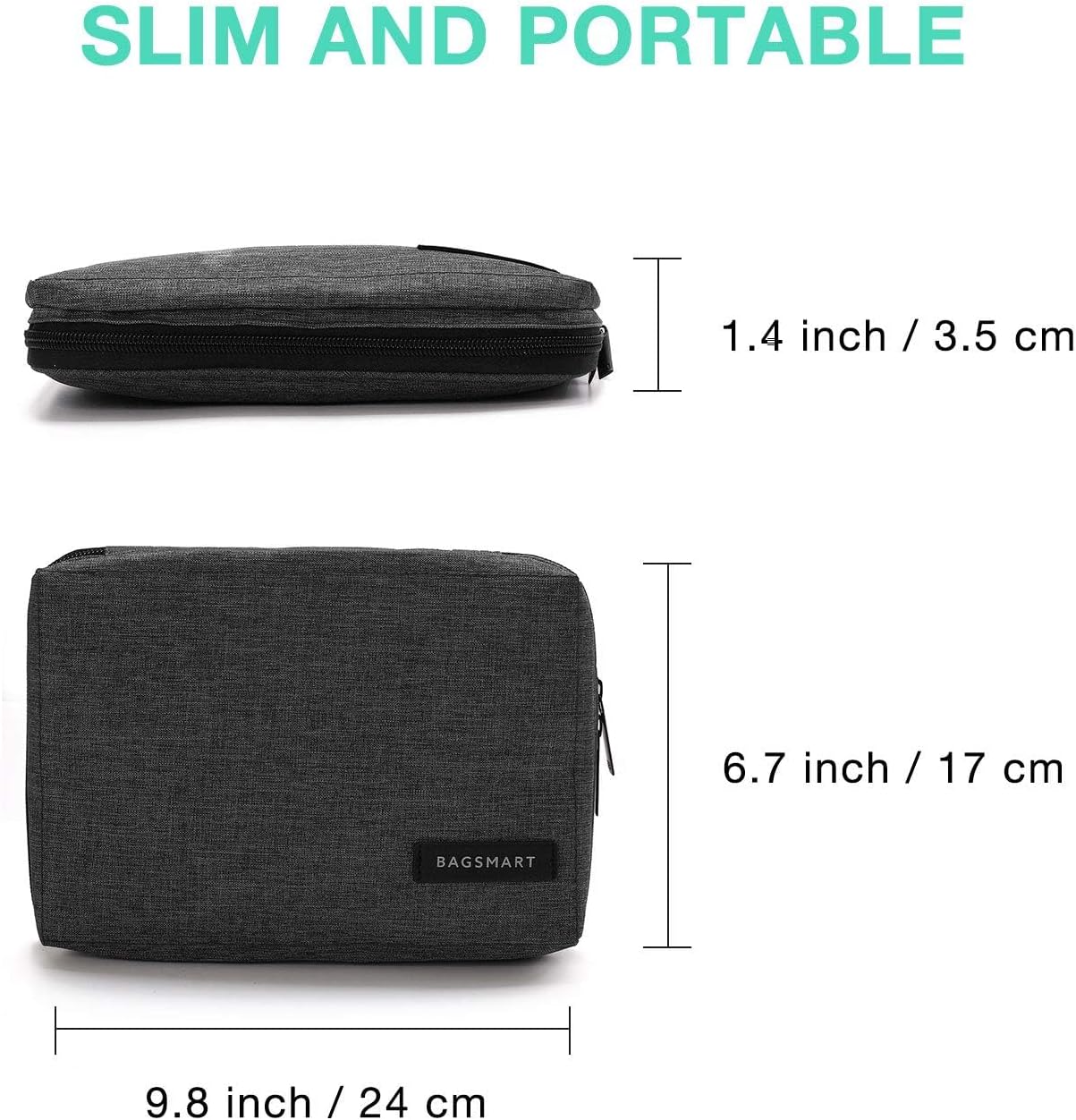 BAGSMART Electronic Organizer, Travel Cable Organizer Double Layer Electronics Accessories Cases Portable for Tablet 7.9", USB Drive, Cords, Black