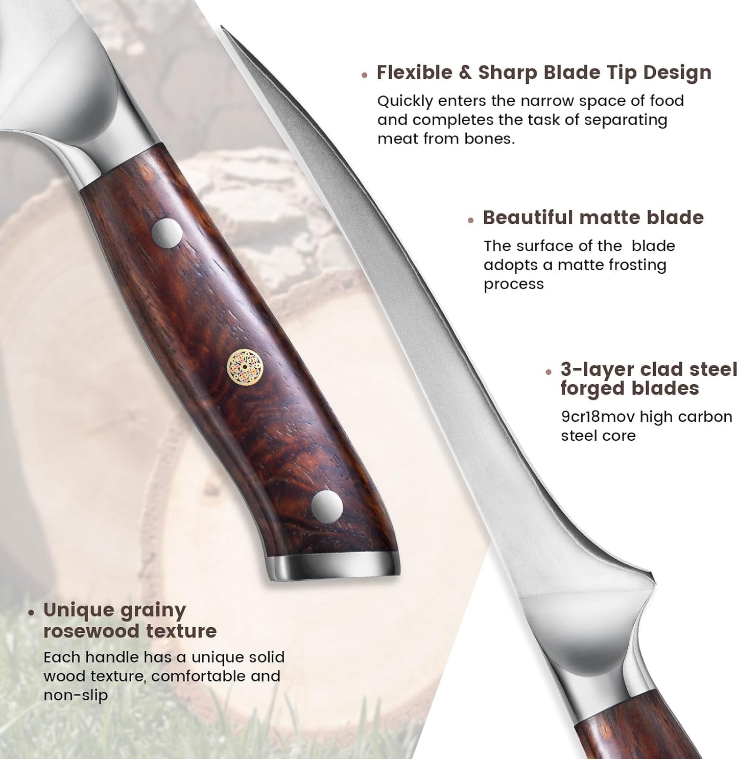 Fillet Knife 7 Inch, Ultra Sharp Meat Boning Knife in 9Cr18MoV High Carbon Steel, Professional Fish Knives with Rosewood Handle for Precise Filleting, Slicing & Trimming