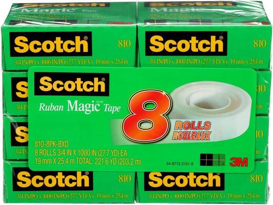 Scotch Tape Magic Tape, 19mm Wide x 25.4m, 8 Rolls