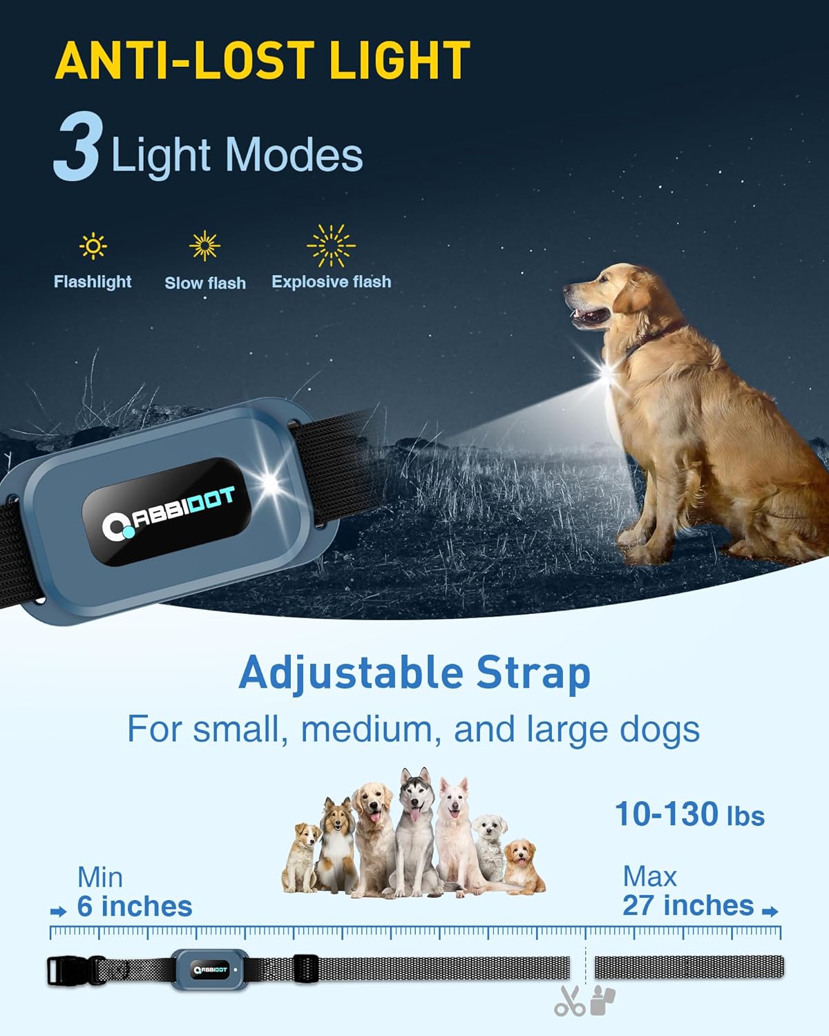 ABBIDOT Shock Collar 2 Dogs - 4500ft Dog Training Collar, 178 Levels, E-cliker, Waterproof Remote & Collar, Night Light E Collar for Small Medium Large Dogs (Black, 2 Collars)