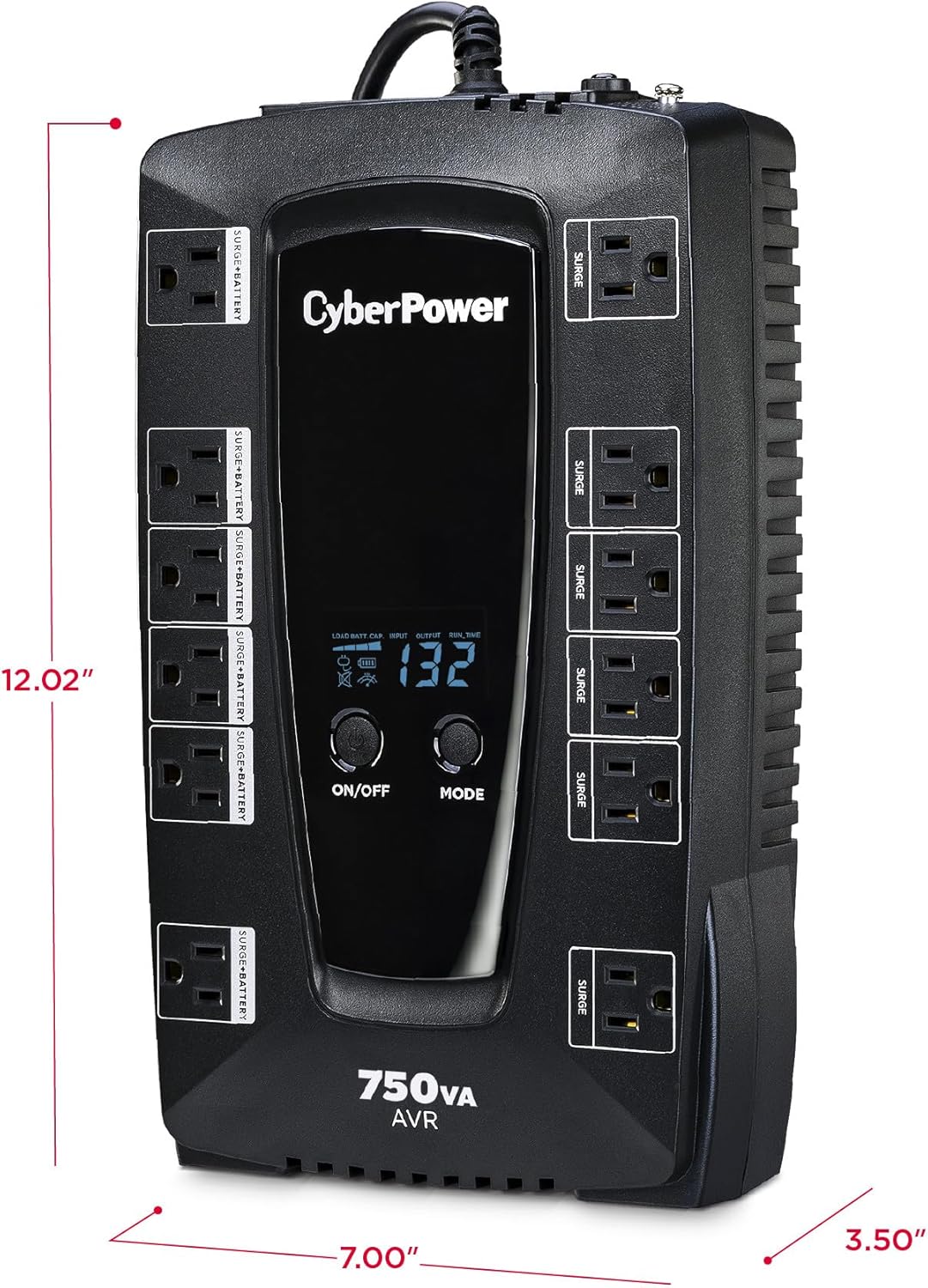 CyberPower AVRG900LCD Intelligent LCD UPS System, 900VA/480W, 12 Outlets, AVR, Compact