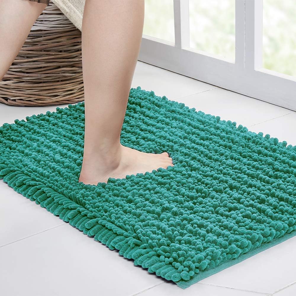 Walensee Bathroom Rug Non Slip Bath Mat (24x17 Inch Blush) Water Absorbent Super Soft Shaggy Chenille Machine Washable Dry Extra Thick Perfect Absorbant Best Small Plush Carpet for Shower Floor