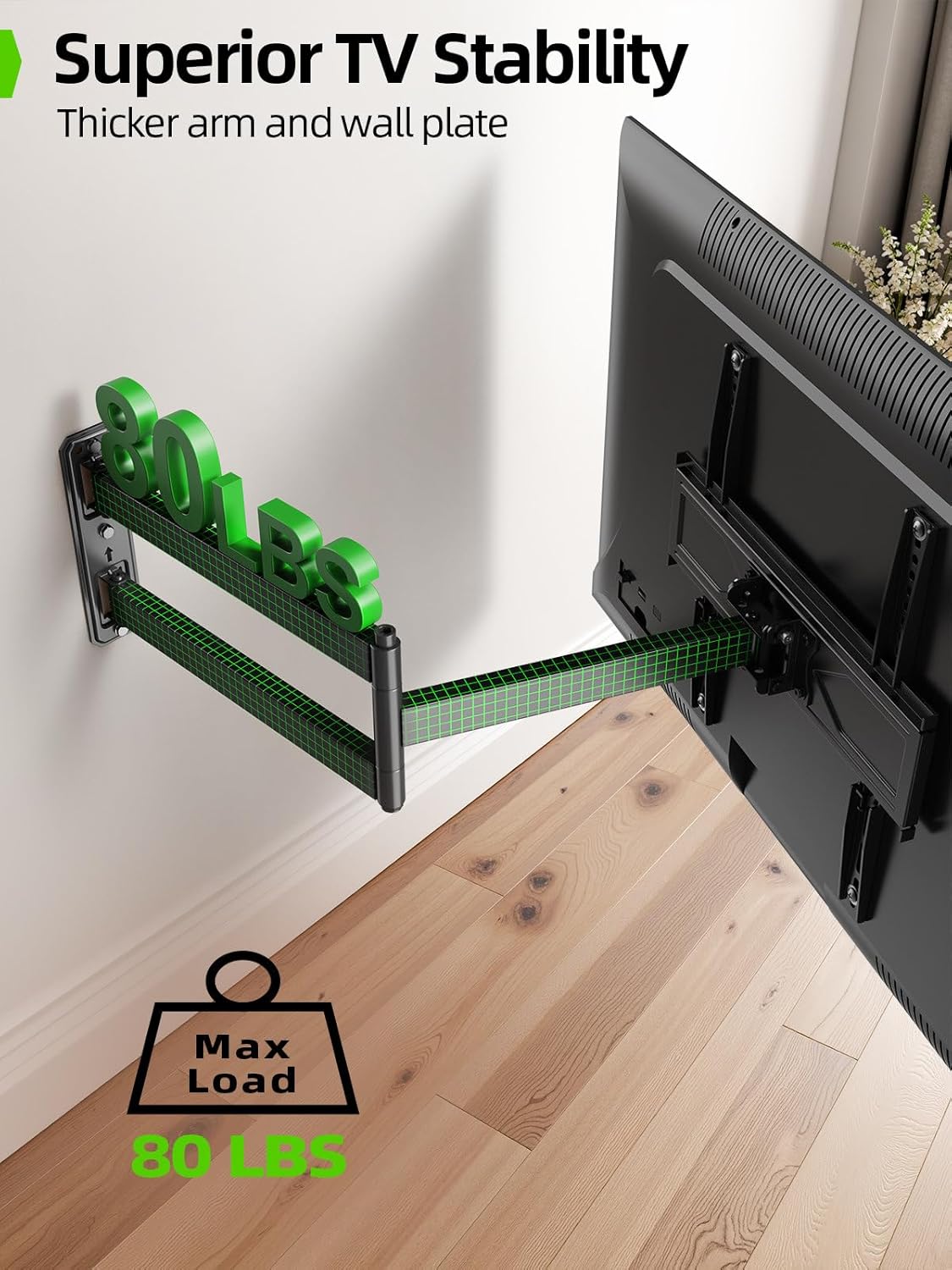 USX MOUNT Full Motion TV Wall Mount for Most 26-60 inch TVs up to 80 Lbs, Wall Mount TV Bracket with Articulating Swivel Tilting, Single Stud TV Mount, Max VESA 400x400mm, XMM904