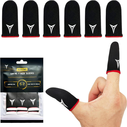 6 PCS Mobile Phone Gaming Finger Sleeves, Nuozme Finger Sleeves Compatible with All Touchscreen Devices, 0.15mm Superconducting Nanofibers, Smooth Feel, Anti-Sweat, Extremely Thin, Red Edge - PuriLite