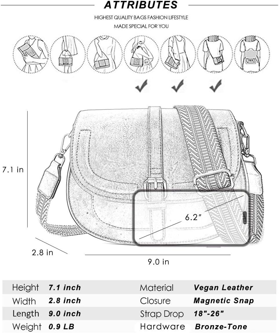Crossbody Bags for Women Small Over the Shoulder Saddle Purses and Boho Cross body Handbags,Vegan Leather