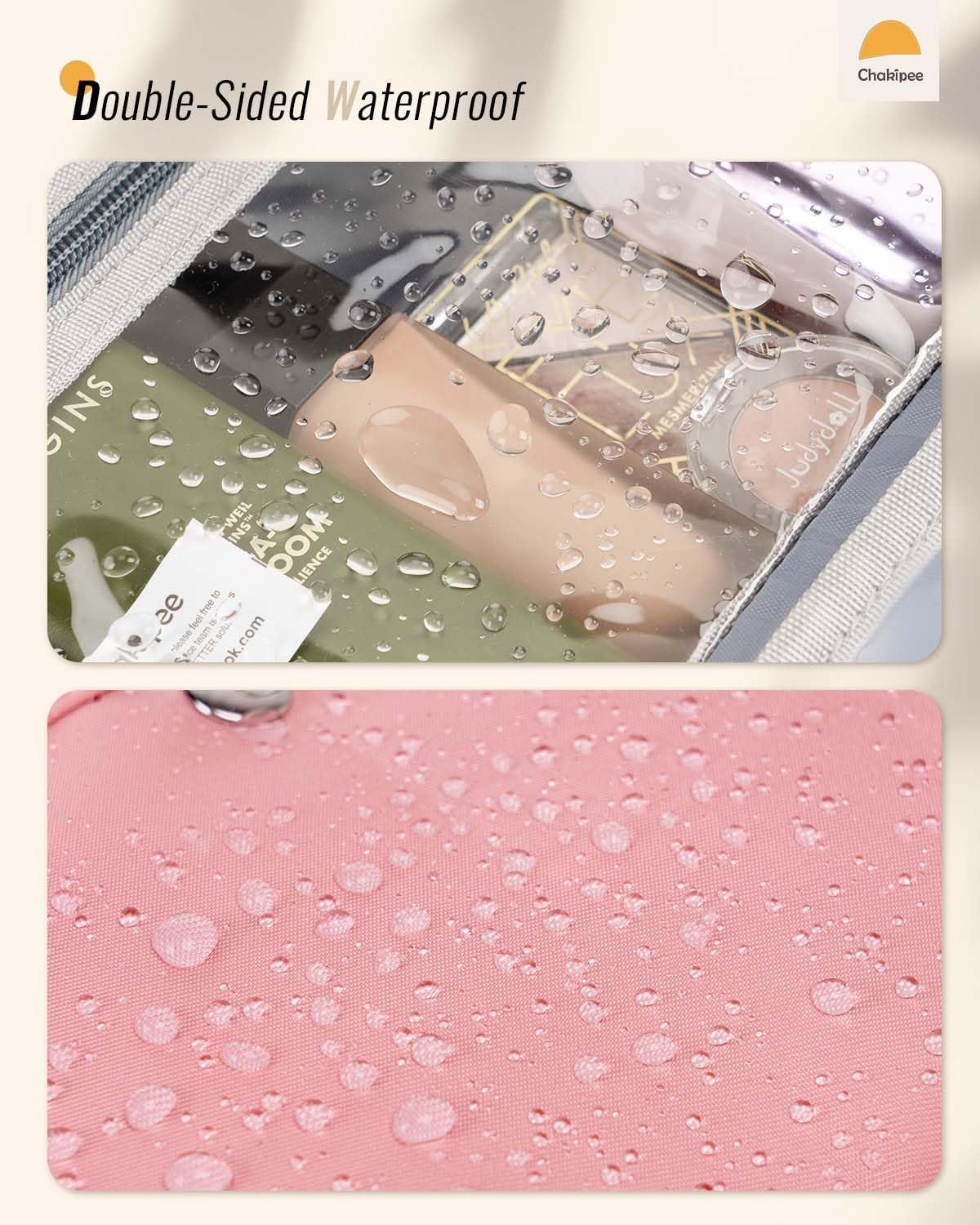 Chakipee Travel Hanging Toiletry Bag for Women - Waterproof Toiletries Bag Cosmetic Organizer Lightweight Bathroom with Clear Window for Essentials, Makeup, Shampoo Pink Medium