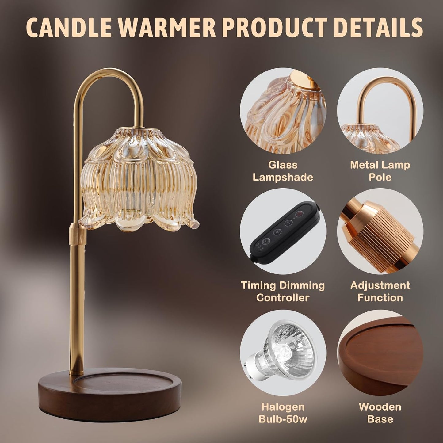 GEEZO Fragrance Candle Warmer Lamp,Electric Candle Warmer with Timer & Dimmer, Mom Christmas Birthday Gifts for Women, House Warming Gifts New Home Bedroom Decor