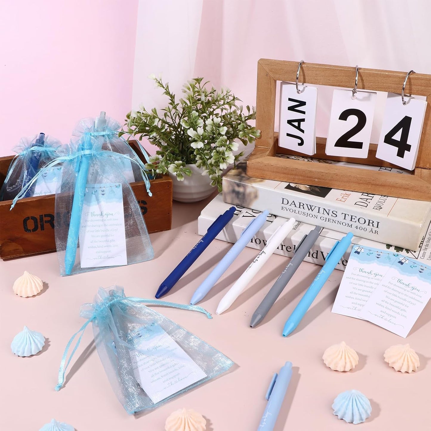 50 Set Baby Shower Favors for Guests It's a Boy Ballpoint Pens Thank You Gift Cards Organza Bags Baby Shower Gifts for Office School Student Writing Gender Reveal Party Favors Birthday Game Prizes